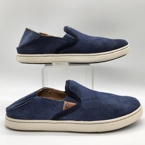 OluKai Pehuea Blue Suede Leather Slip On Loafers 20329-THDE Size Women's 6.5